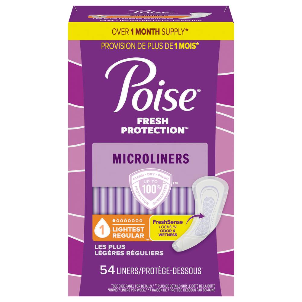 Poise Daily Microliners Incontinence Panty Liners Drop Lightest Absorbency (54 ct)