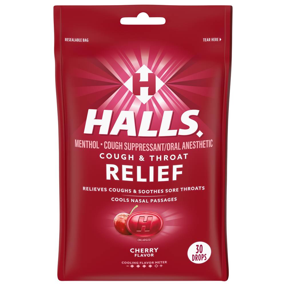 Halls Cough & Throat Relief Drops, Cherry (30 ct)