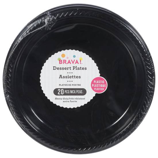 Brava! 7 Inch Plastic Heavy Duty Dessert Plates (black)