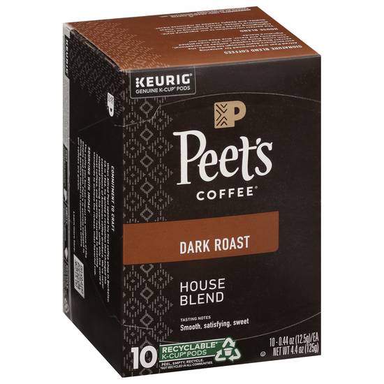 Peet's Coffee House Blend Dark Roast Coffee K-Cup Pods (10 ct, 0.44 oz)
