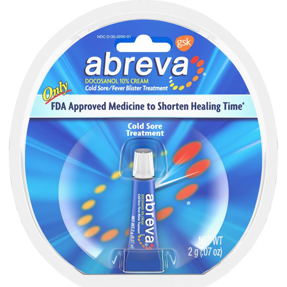 Abreva Docosanol 10% Cream Tube Treatment For Cold Sores And Fever Blisters (0.07 Oz)