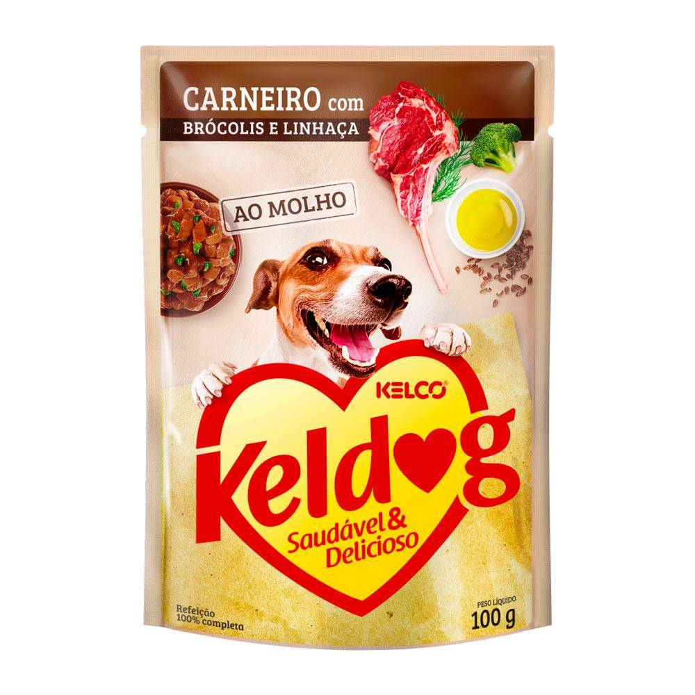 Kelco ração úmida para cães keldog carneiro com brócolis e linhaça ao molho (100g)