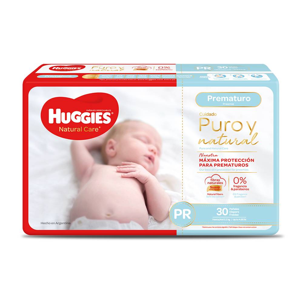 Kimberly clark huggies sup pure nat prematuro (pack 30 piezas)