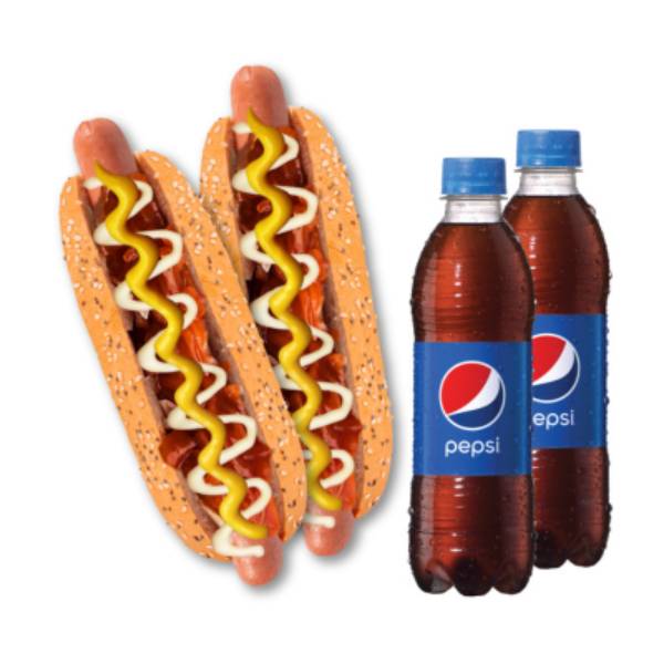 Martes Locos 2 Hot Dog De Res Casero + 2 Pepsi 400Ml