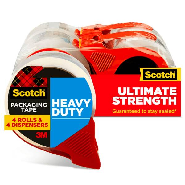 Scotch Heavy-Duty Shipping Packing Tape With Dispenser, 1 7/8" X 54.6 Yd., pack Of 4
