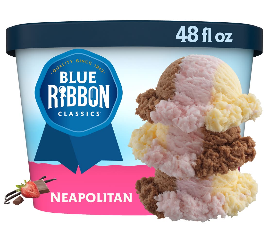 Blue Ribbon Reduced Fat Neapolitan Ice Cream, Vanilla-Strawberry-Chocolate (48 fl oz)