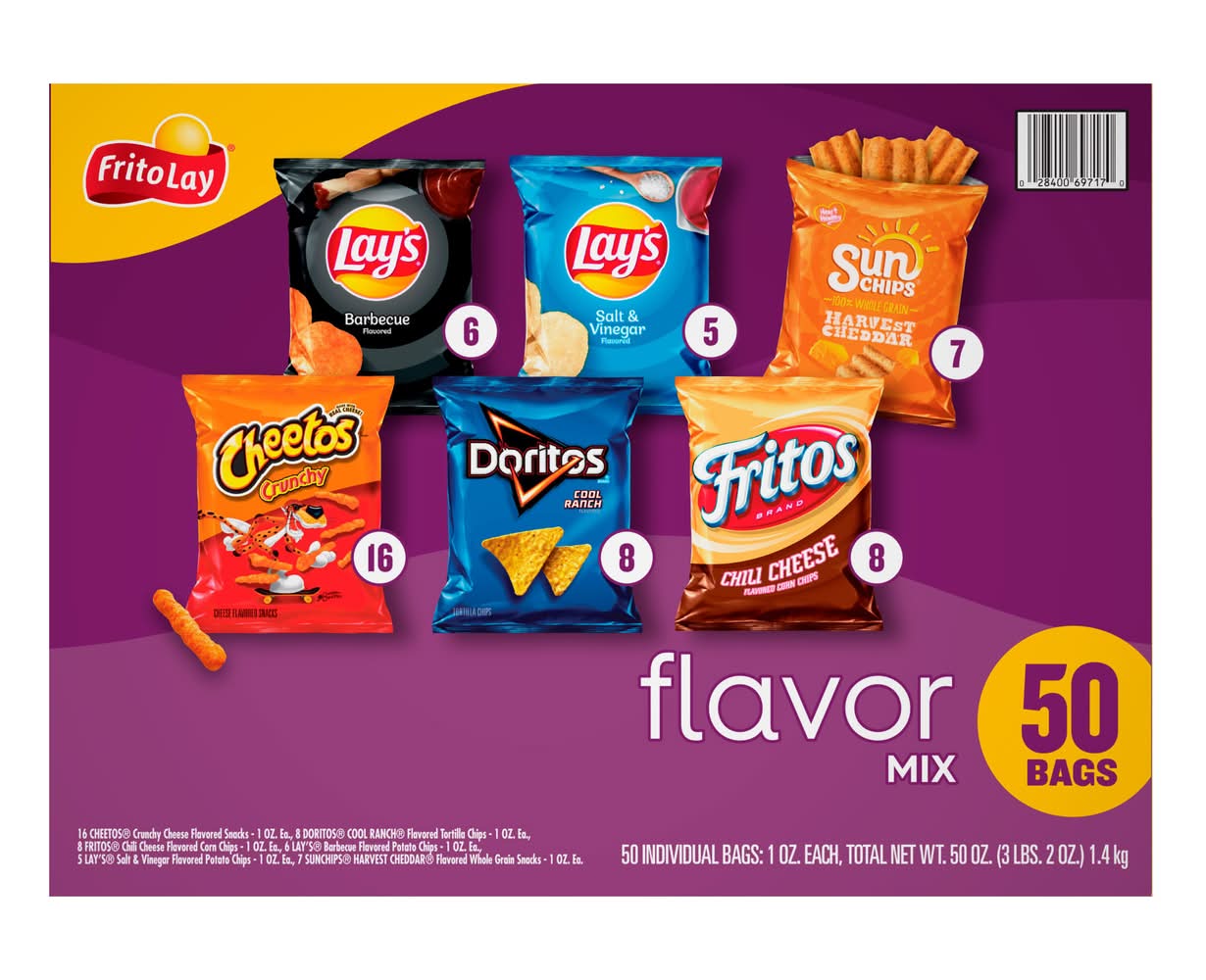 Frito-Lay Mix Variety Snacks Chips, Assorted (50 x 1 oz)