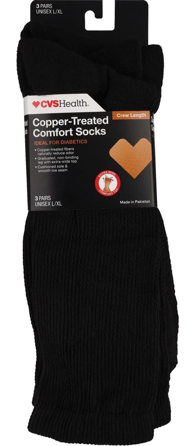 CVS Copper-Infused Crew Comfort Socks Unisex, 3 Pairs, L/XL, White