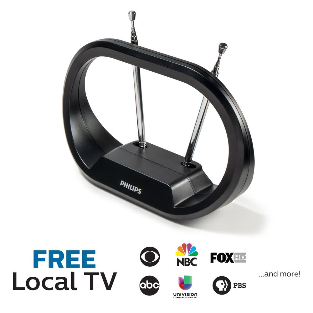 Philips Modern Loop Rabbit Ears Indoor Tv Antenna, Black