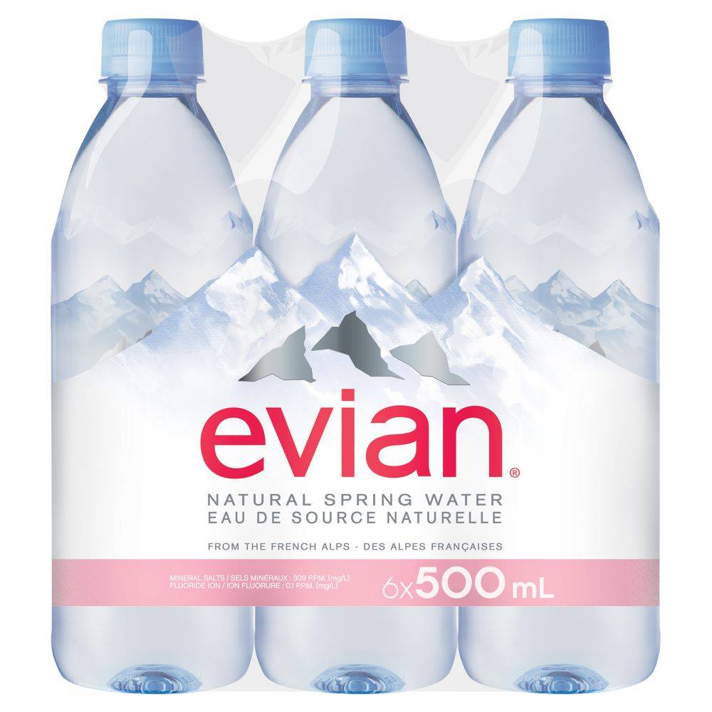 Evian Natural Spring Water (6 x 500 ml)