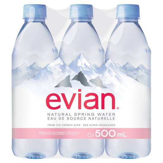 Evian Natural Spring Water (6 ct, 500 ml)