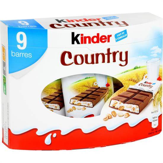 Barres chocolatées céréales KINDER COUNTRY - la boite de 9 pièces - 211,5 g