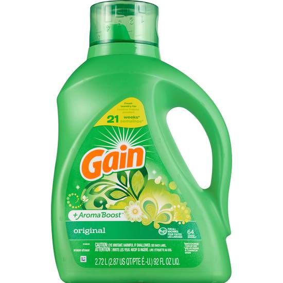 Gain + Aroma Boost Liquid Laundry Detergent, Original Scent, 64 Loads, 92 fl oz, HE Compatible