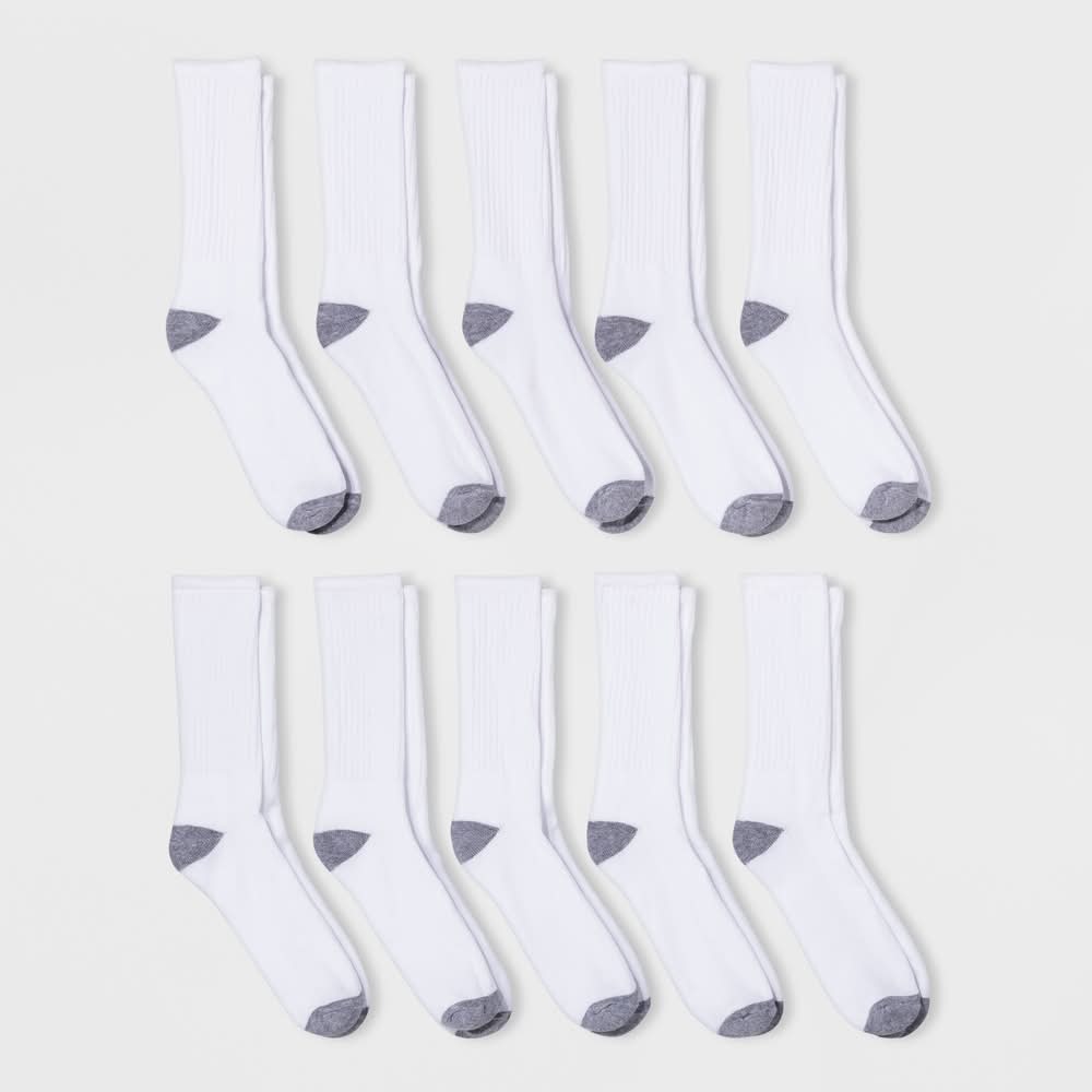 Goodfellow & Co. Odor Resistant Cotton Blend Crew Socks, Men, 6-12, White (10 ct)