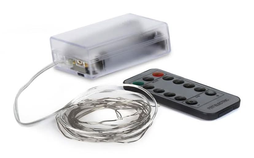 Feit Electric 20-Light 6 Ft. Battery Operated Mini Led Indoor/Outdoor Silver Wire Red/Green/Blue/White Fairy String Light W/Remote