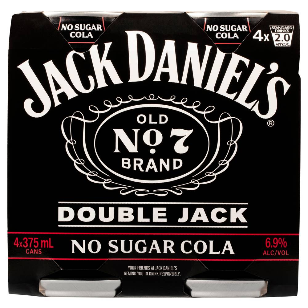 Jack Daniels Double Jack & No Sugar Cans 375mL (4pk) X 4 pack