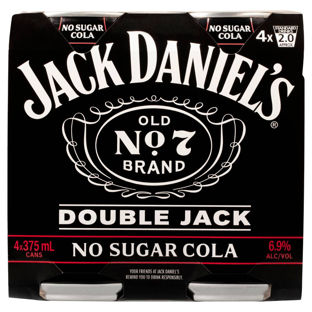 Jack Daniels Double Jack & No Sugar Cans 375mL (4pk) x Pack 4