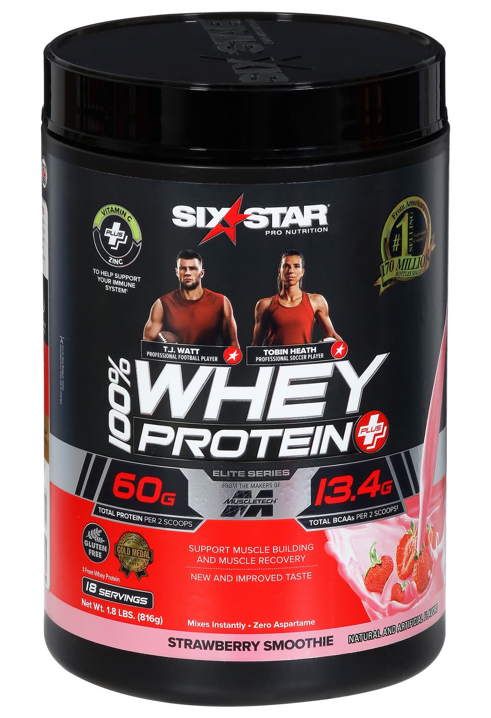 SixStar 100% Whey Protein Plus, Strawberry Smoothie (1.8 lbs)