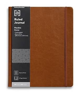 TRU RED 8” x 10” Large Flexible Cover Narrow Ruled Journal, Cognac – Softcover Writing Notebook