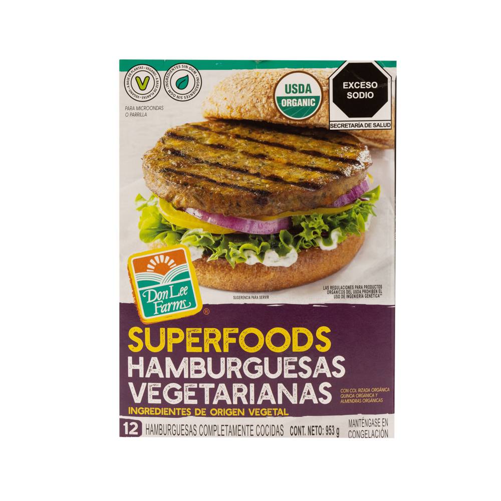 Don lee farms hamburguesas vegetarianas orgánicas (12 x 79 g)