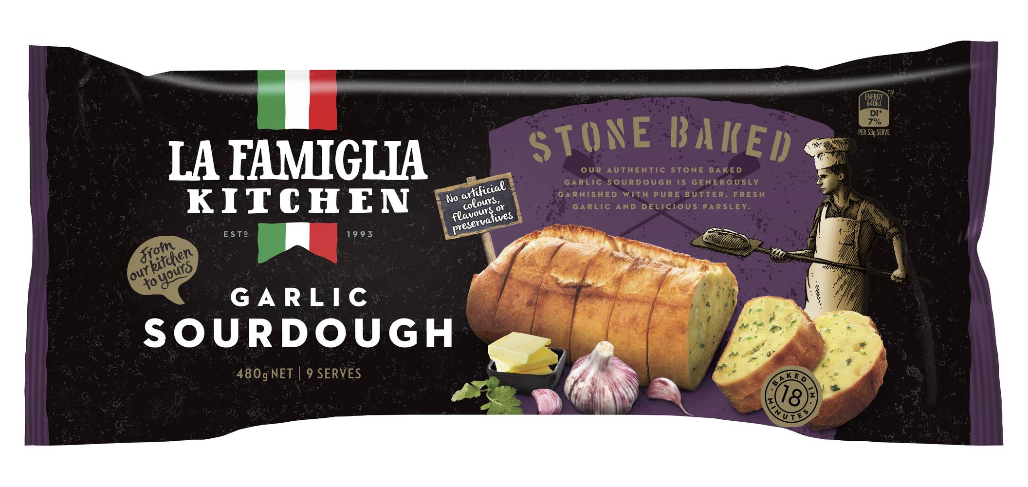 La Famiglia Kitchen Garlic Sourdough Bread (480g)
