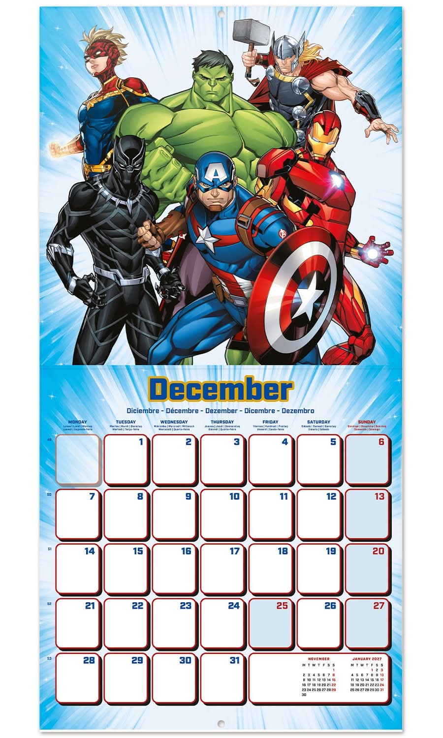 Calendário 2026 - Marvel Os Vingadores
