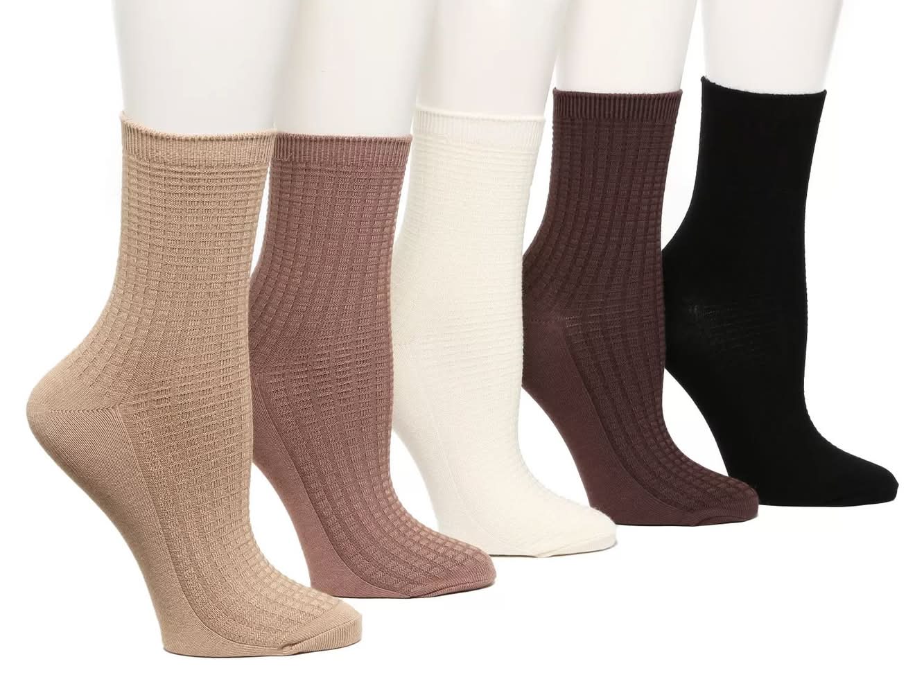 Crown Vintage Neutrals Waffle Women's Crew Socks - 5 Pack (Multicolor One Size)