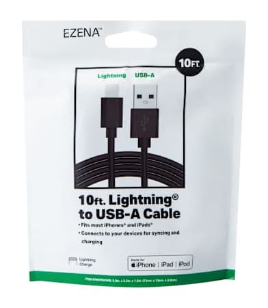 Ezena™ Lighting® To USB-A Cable 120in Black
