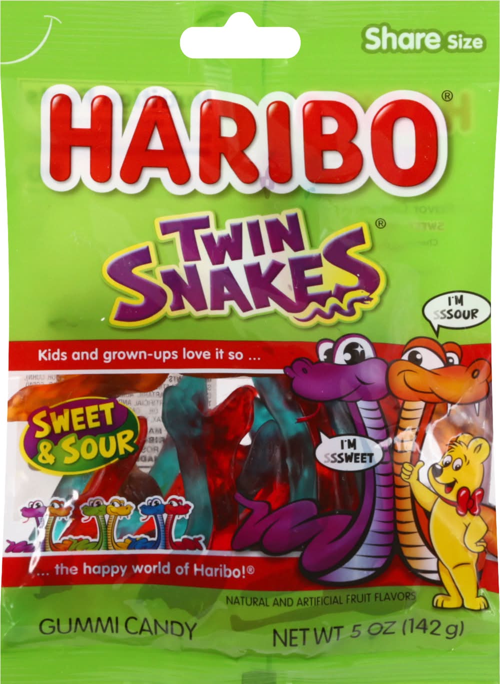 Haribo Twin Snakes Share Size Sweet & Sour Gummy Candy, Fruit (5 oz)