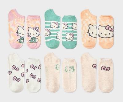 Girls' Hello Kitty 6pk No Show Socks - M/L: Polyester Spandex Knit, Figures Pattern