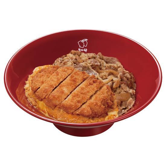 牛あいがけ�カツ丼 Gyudon &Katsudon (Simmered Pork Cutlet & Eggs Rice Bowl )