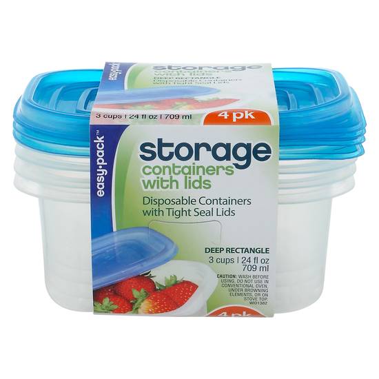 Easy-Pack Deep Rectangle 3 Cups Storage Containers With Lids (4 ct)