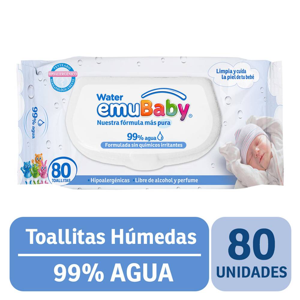 Emuwipes toallitas húmedas water (80 un)