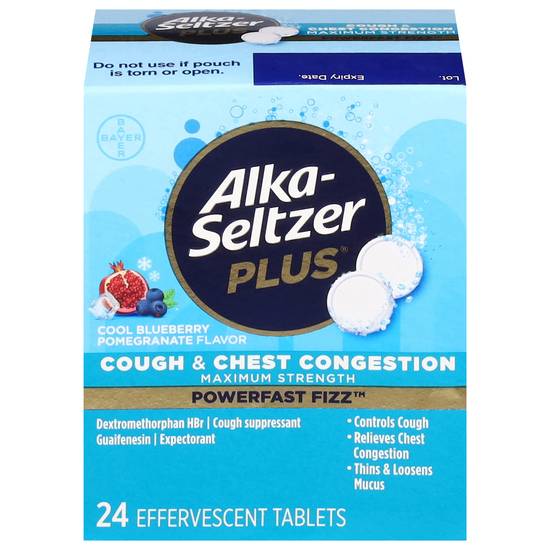 Alka-Seltzer Plus Powerfast Fizz Maximum Strength Cool Blueberry Pomegranate Flavor Cough & Chest Congestion
