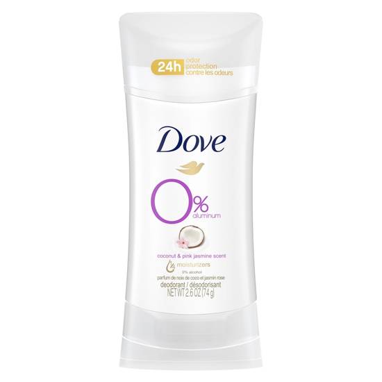 Dove 0% Aluminum Coconut and Pink Jasmine Deodorant, 2.6 oz