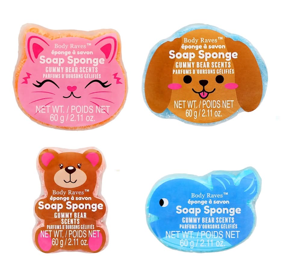 Body Raves Gummy Bear Scent Soap Sponge, Assorted Shapes, 1-ct.