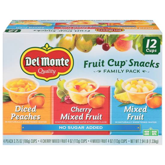 Del Monte No Sugar Added Family pack Fruit Cup Snacks (12 ct)