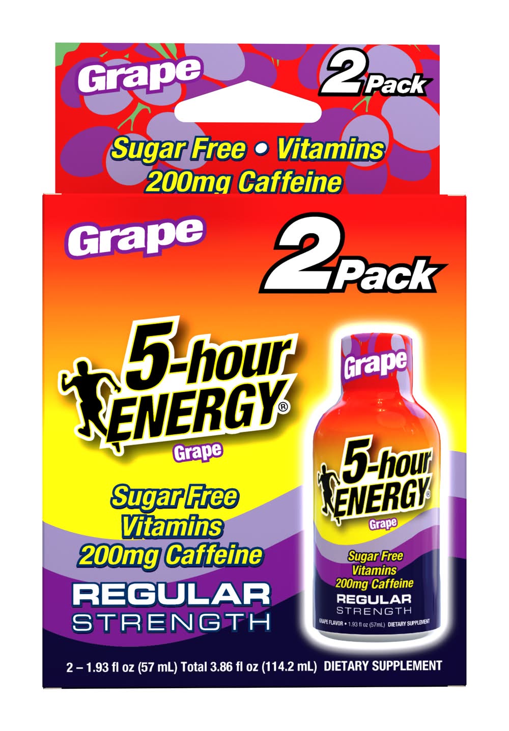 5-Hour Energy Sugar Free Regular Strength Energy Shots With 200 mg, Grape (2 x 1.93 fl oz)
