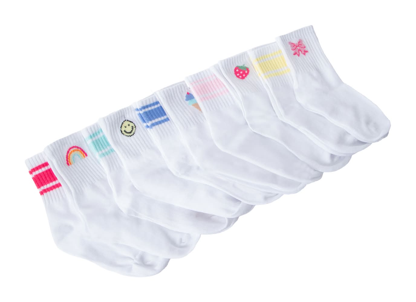Girls Mid Crew Socks 10-Pairs White with Bow