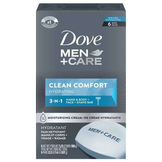 Dove Men+Care Clean Comfort Body + Face Bars (6 ct)