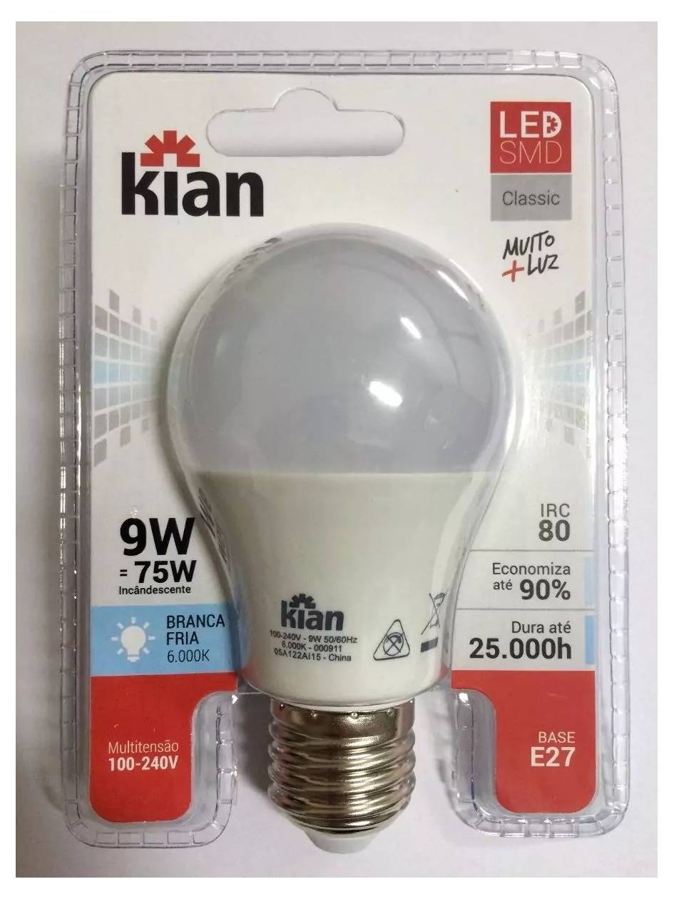 Kian lâmpada de led bivolt (9w)