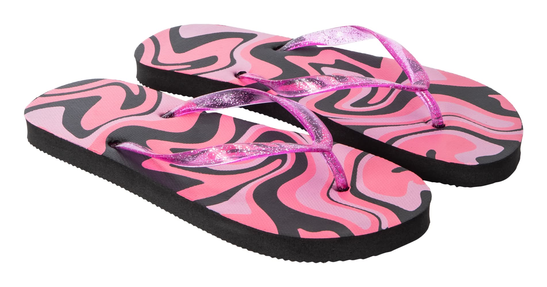 Juniors Printed Flip Flops Medium Pink Wavy