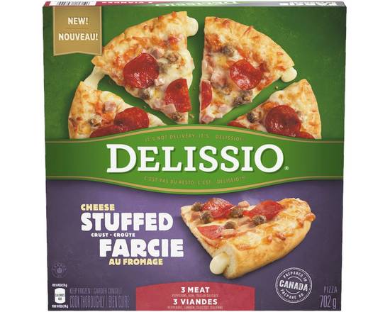 Delissio · Pizza aux 3 viandes avec une croûte farcie surgelée (702 g) - Stuffed crust 3 meat pizza (702 g)