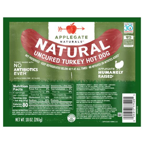 Applegate Naturals Uncured Turkey Hot Dog