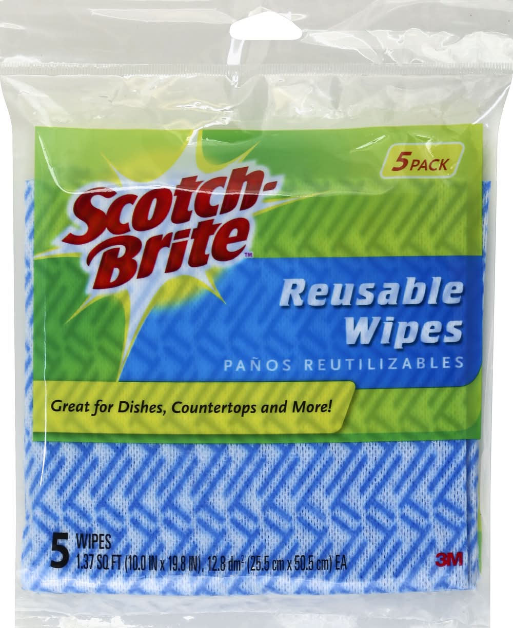 Scotch-Brite Reusable Wipes, 10 In * 19.8 In (1.8 oz, 5 ct)