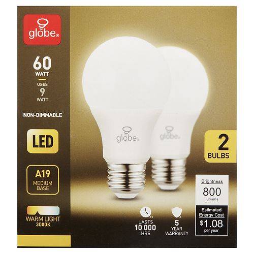 GLOBE Warm Light LED Light Bulb - 2.0 ea