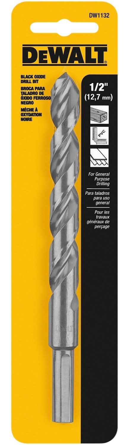 Dewalt Black & Gold 1/2 In. X 6 In. L High Speed Steel Split Point Drill Bit Reduced Round Shank 1 P