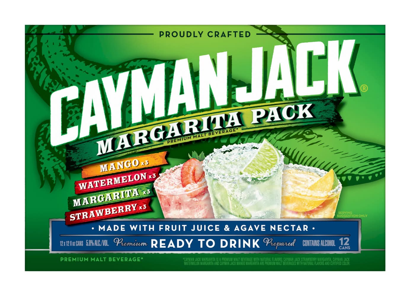Cayman Jack Premium Malt Beverage Variety pack, Mango-Watermelon-Margarita-Strawberry (12 x 12 fl oz)