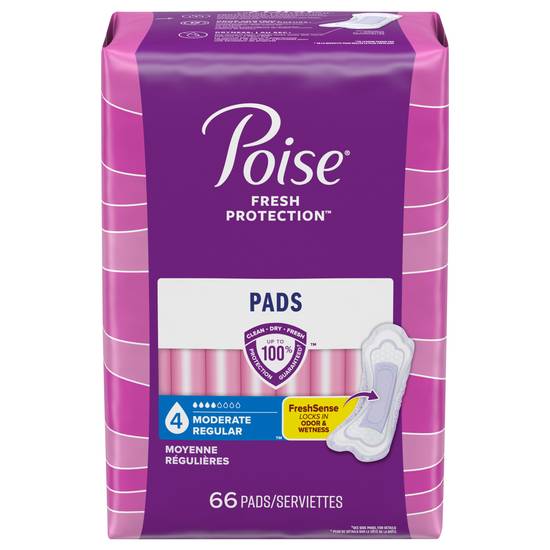 Poise Regular Length Moderate Absorbency Pads (66 ct)