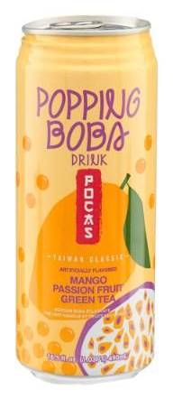 Pocas Popping Boba Green Tea Drink, Mango (16.5 fl oz)